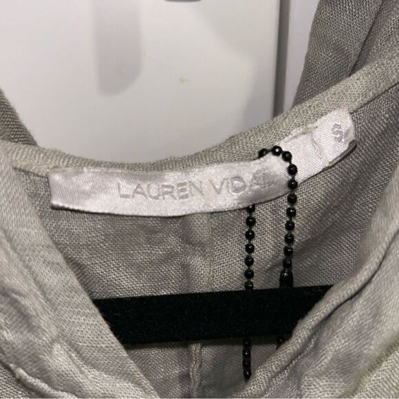 Lauren Vidal Linen Button Front Short Sleeve Hood Lagenlook Cardigan Top - Picture 5 of 7